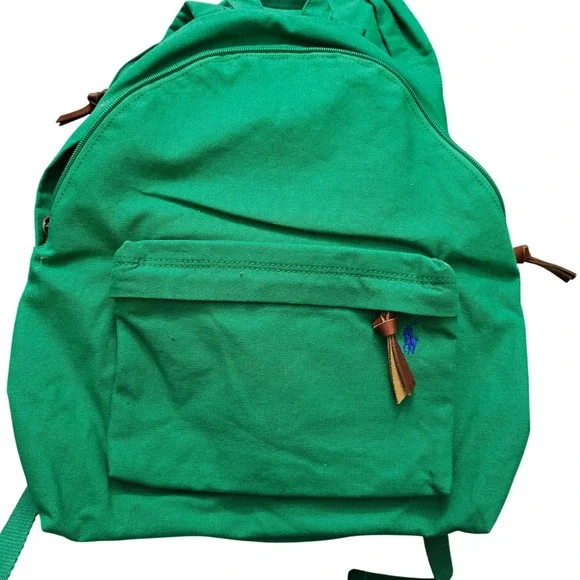 Polo Ralph Lauren Canvas Backpack Green Classic Polo Pony Logo‎ School Work Nwot